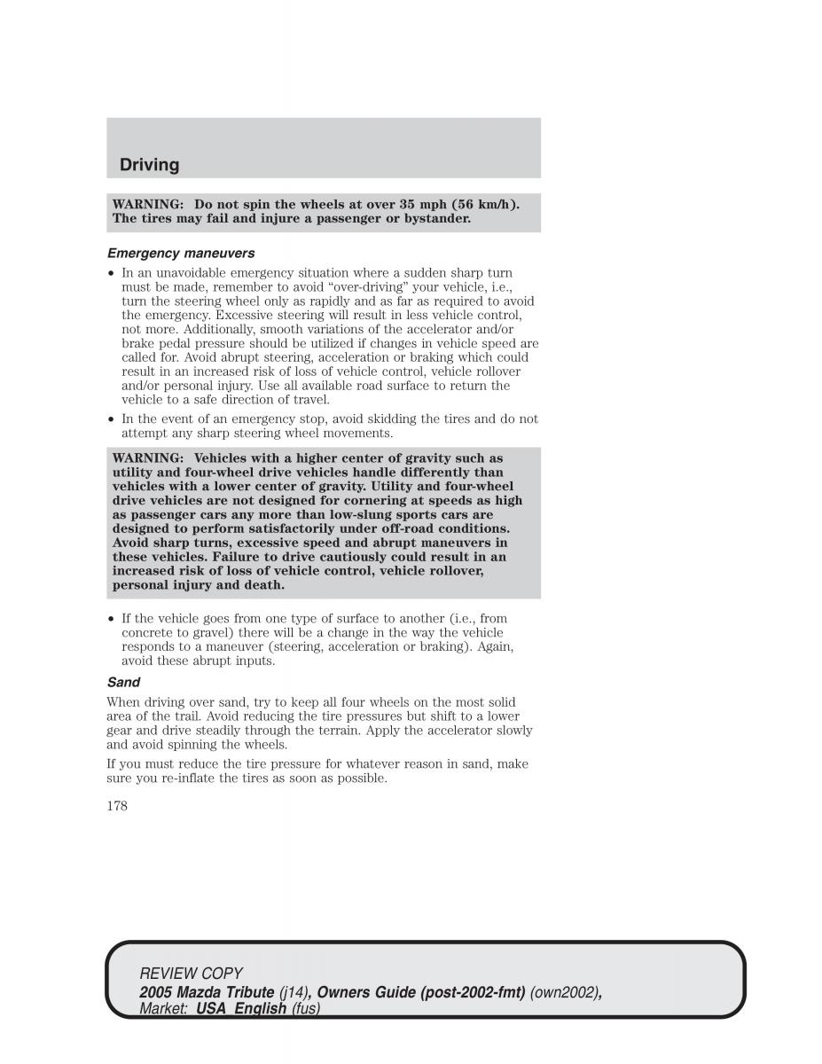 Mazda Tribute owners manual / page 178