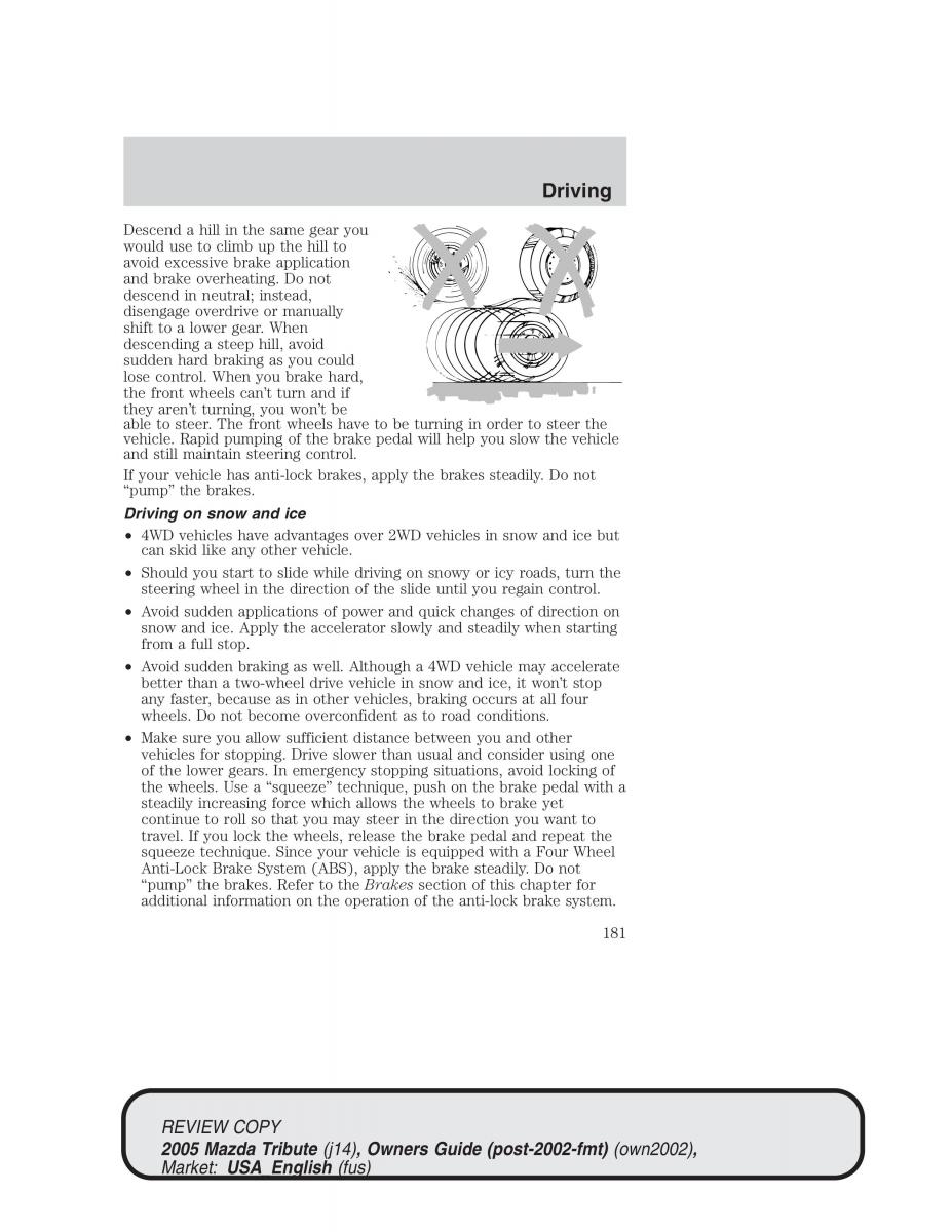 Mazda Tribute owners manual / page 181