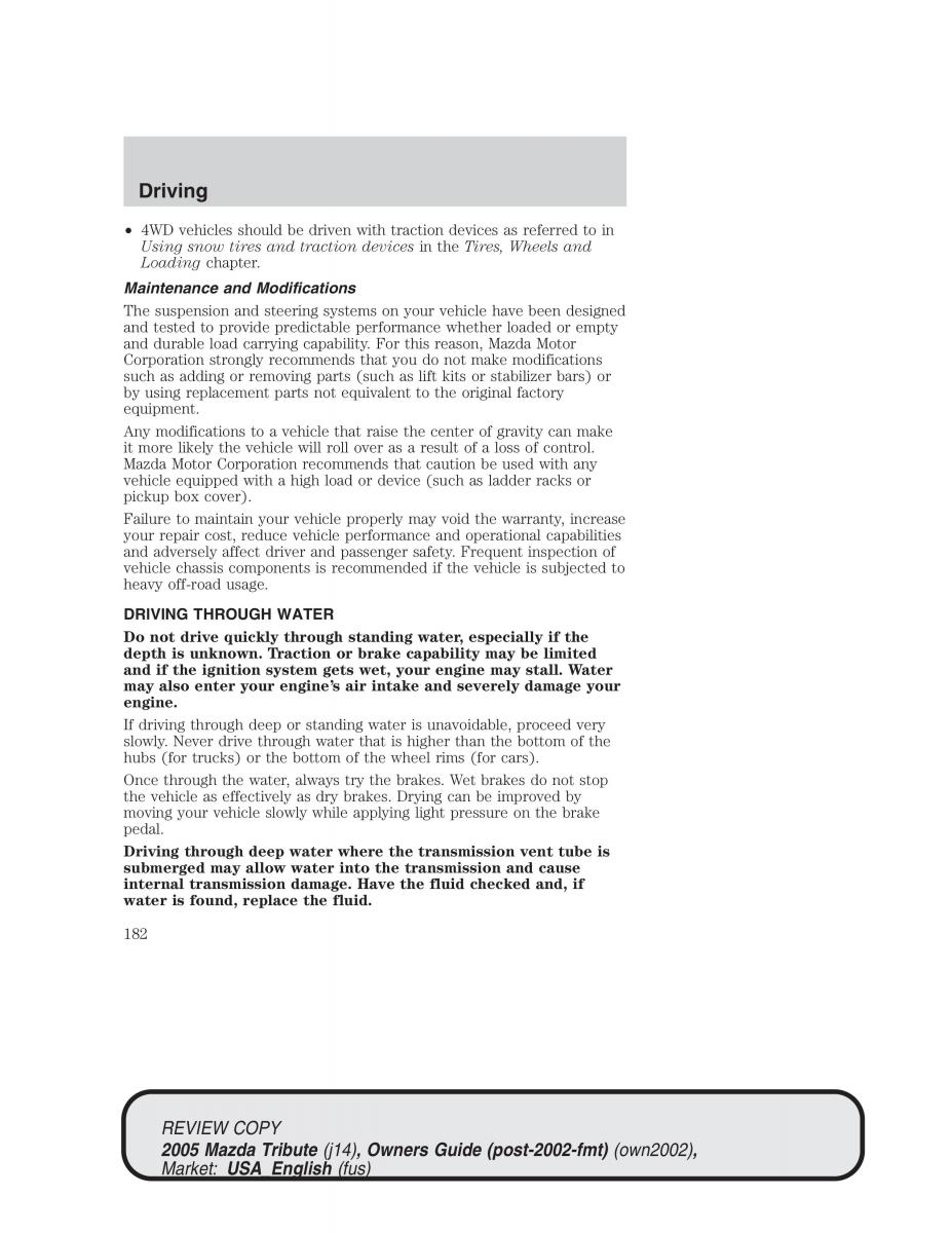 Mazda Tribute owners manual / page 182