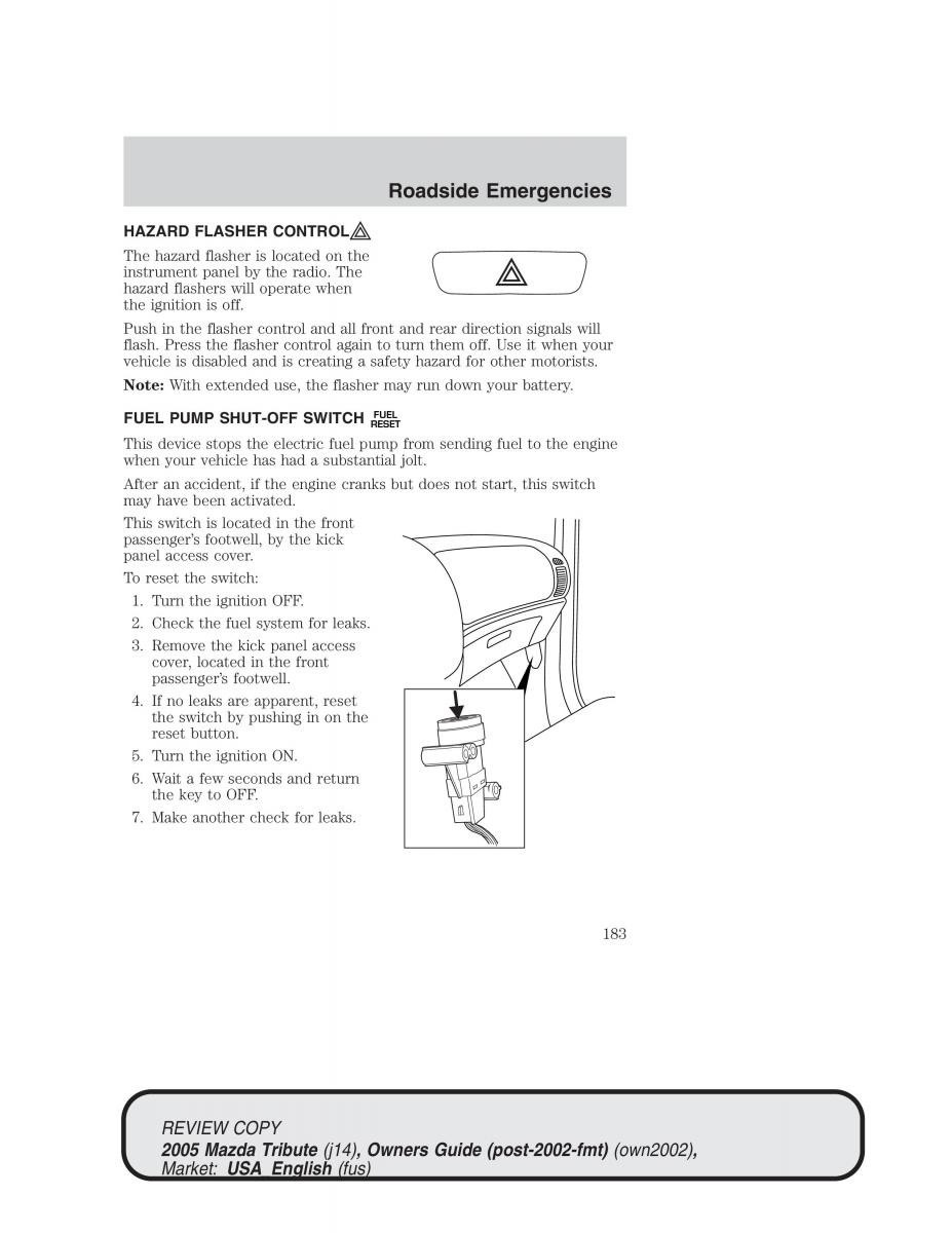 Mazda Tribute owners manual / page 183