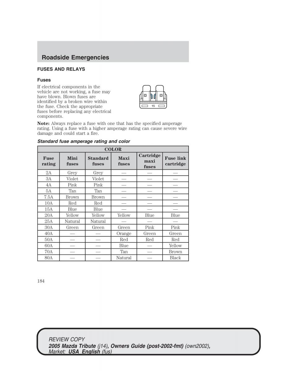 Mazda Tribute owners manual / page 184