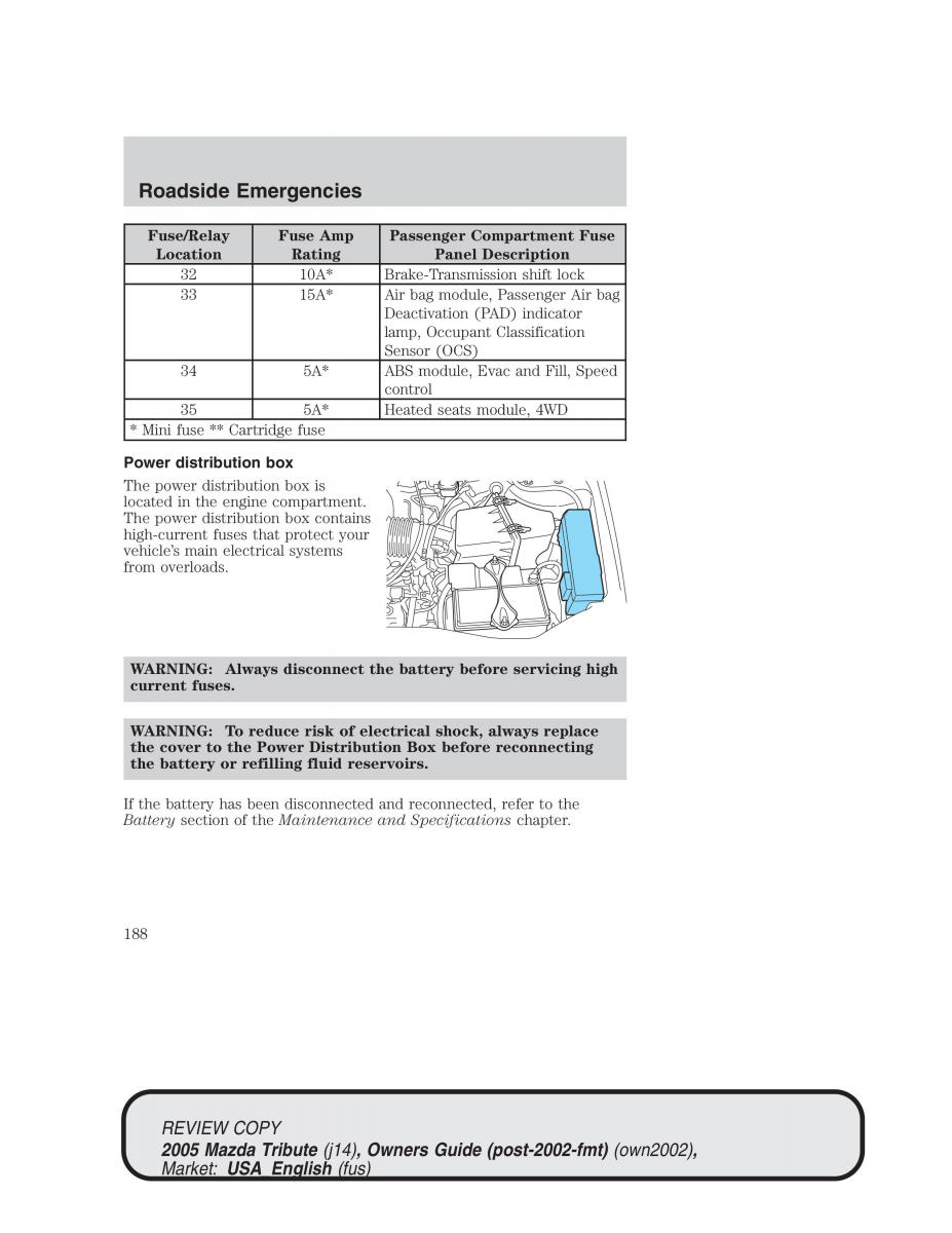 Mazda Tribute owners manual / page 188