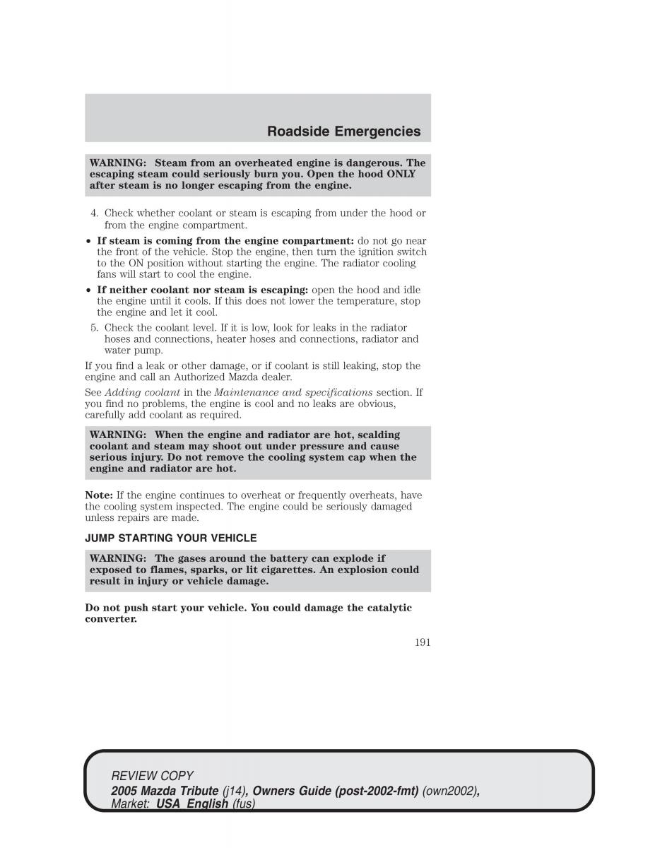 Mazda Tribute owners manual / page 191