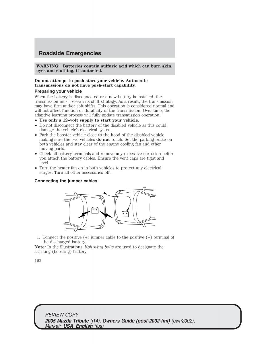 Mazda Tribute owners manual / page 192