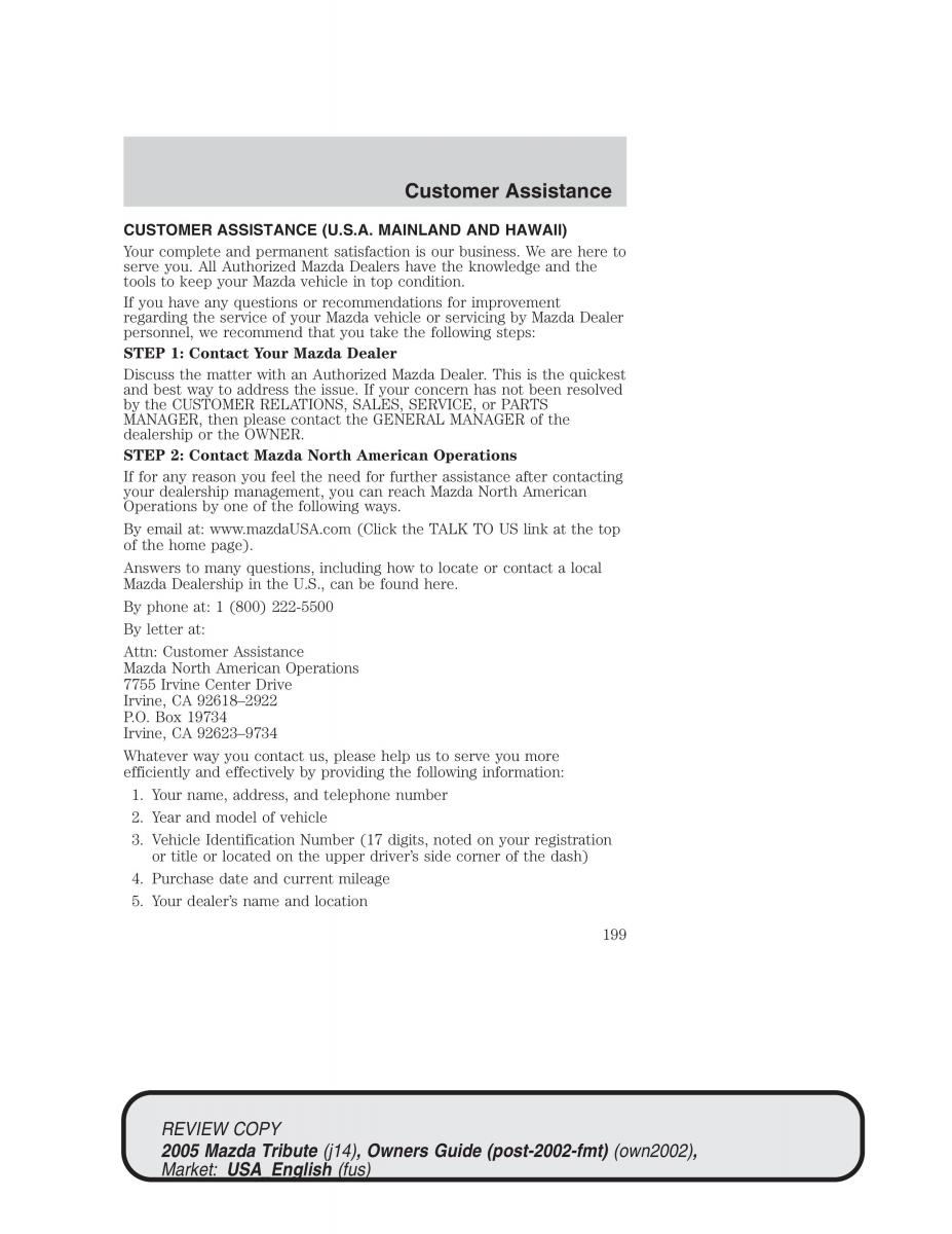 Mazda Tribute owners manual / page 199