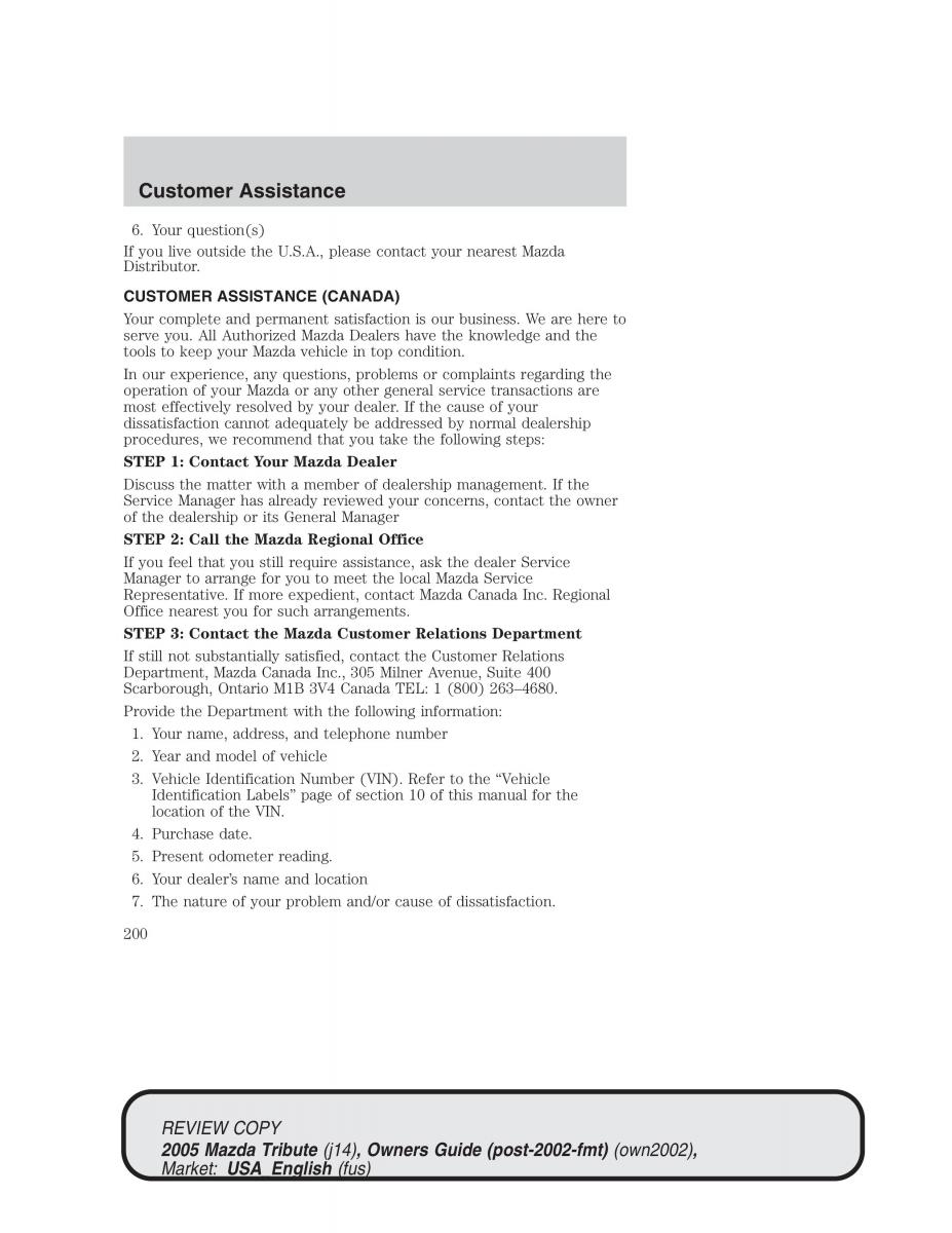 Mazda Tribute owners manual / page 200