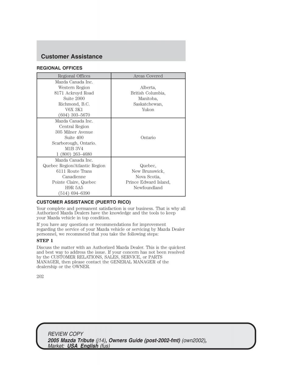 Mazda Tribute owners manual / page 202