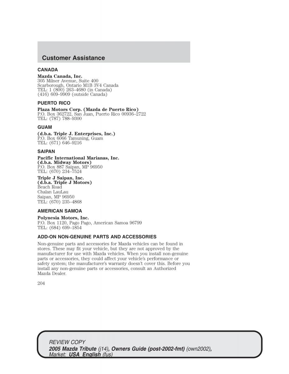 Mazda Tribute owners manual / page 204