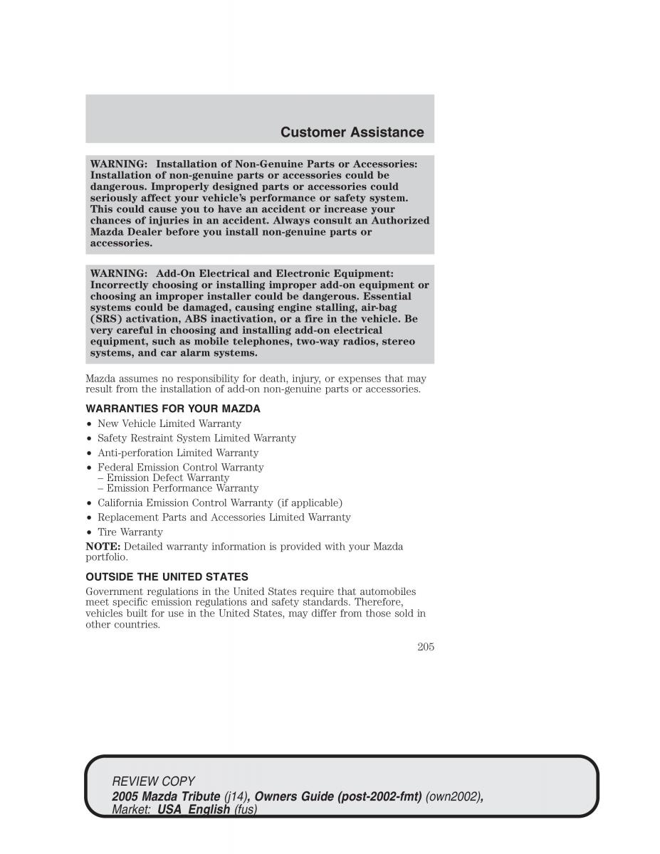 Mazda Tribute owners manual / page 205