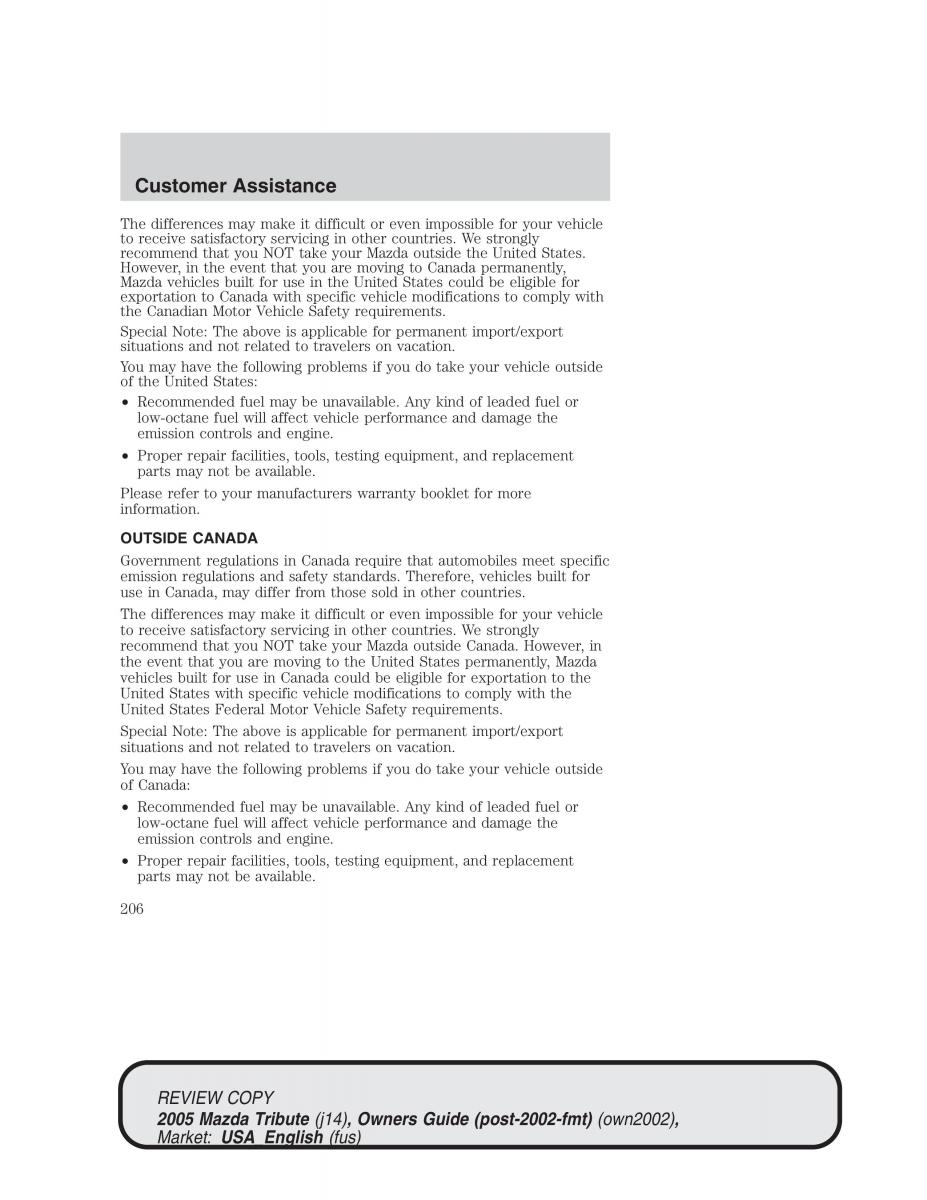 Mazda Tribute owners manual / page 206