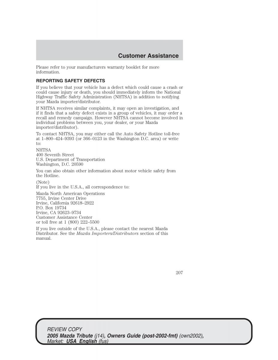 Mazda Tribute owners manual / page 207