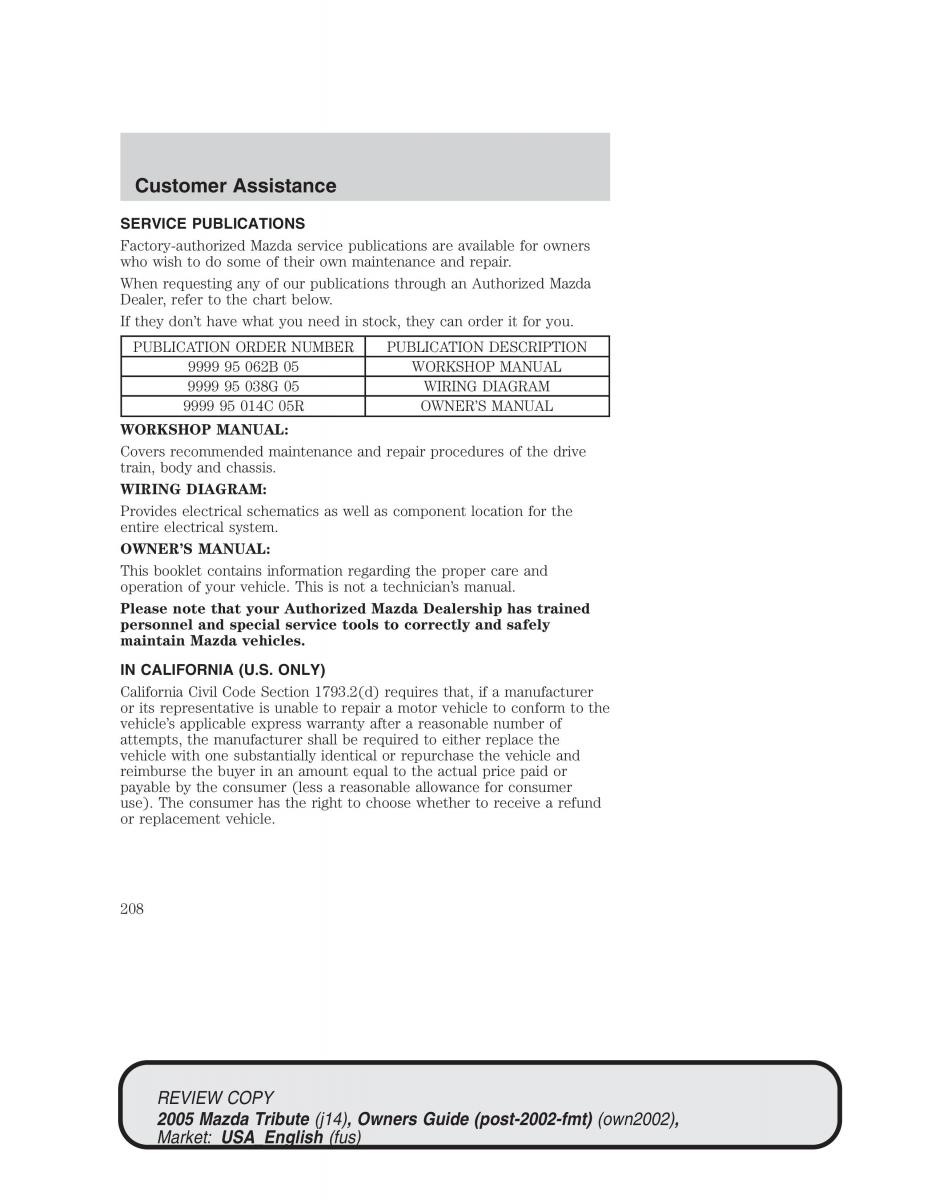 Mazda Tribute owners manual / page 208