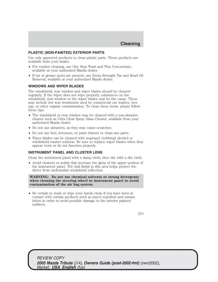 Mazda Tribute owners manual / page 213