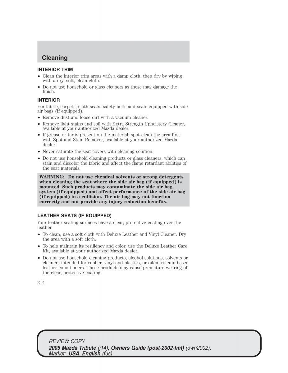 Mazda Tribute owners manual / page 214