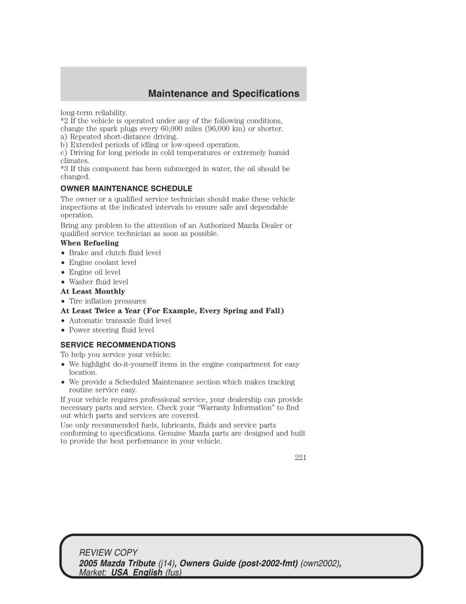 Mazda Tribute owners manual / page 221