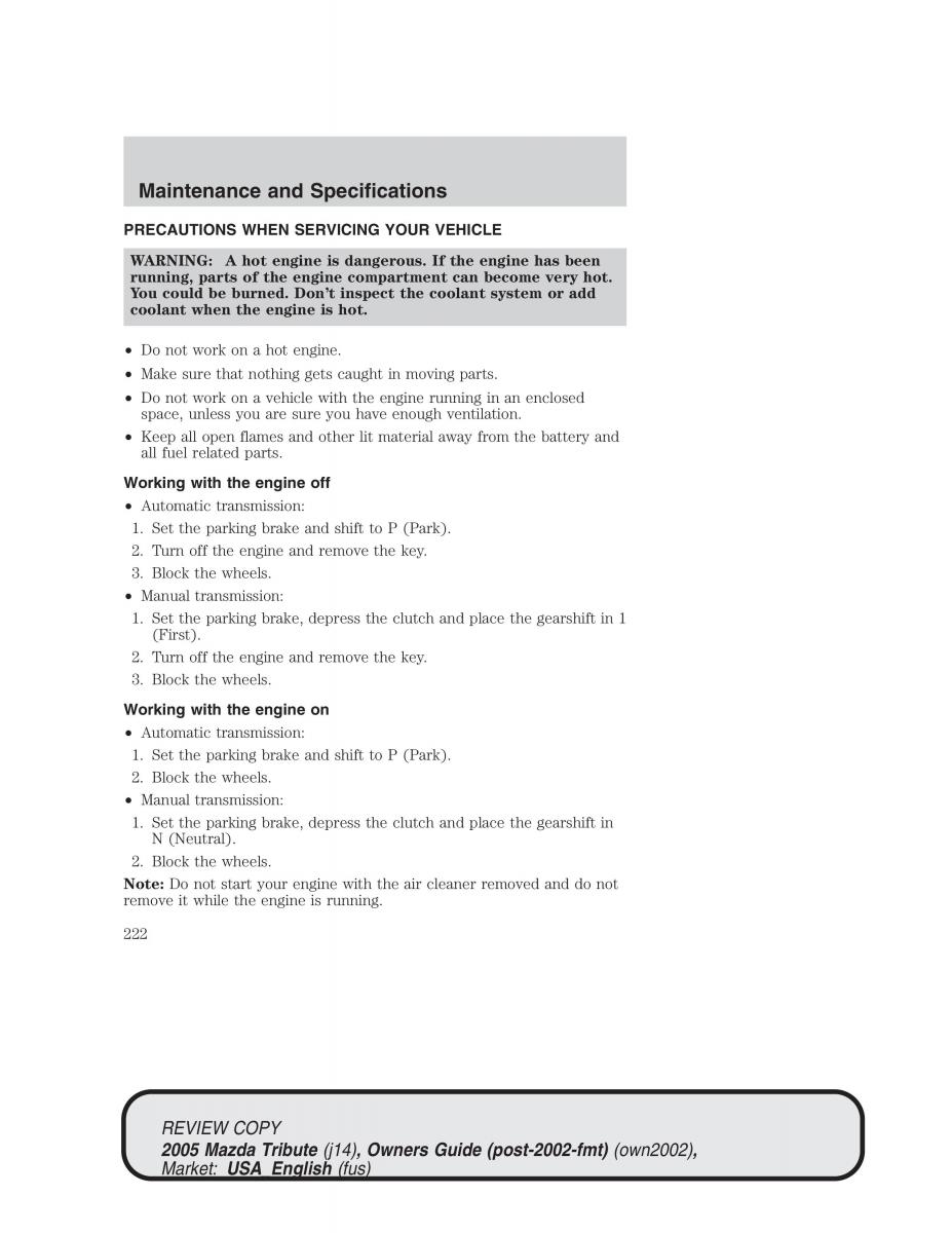 Mazda Tribute owners manual / page 222