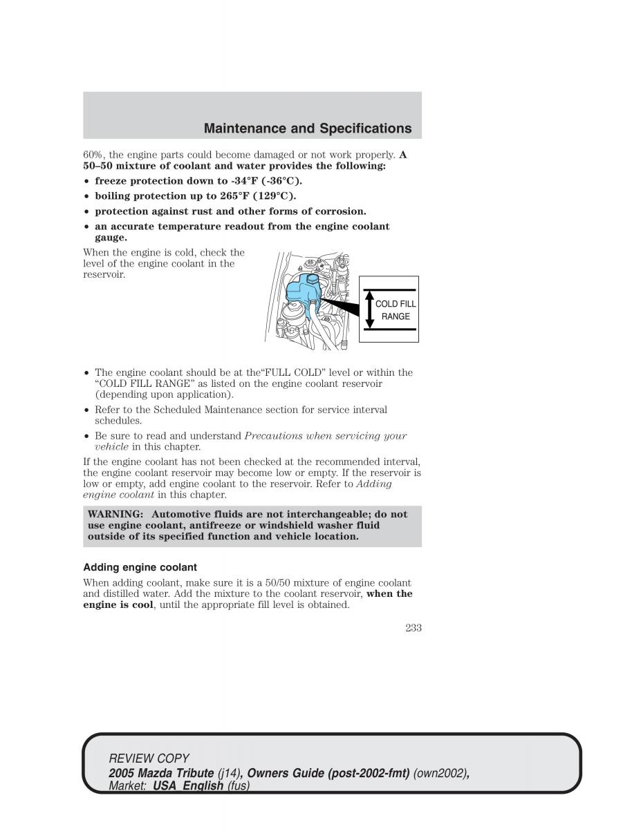 Mazda Tribute owners manual / page 233