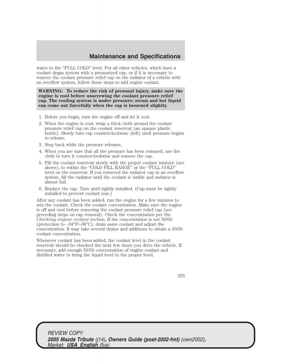 Mazda Tribute owners manual / page 235