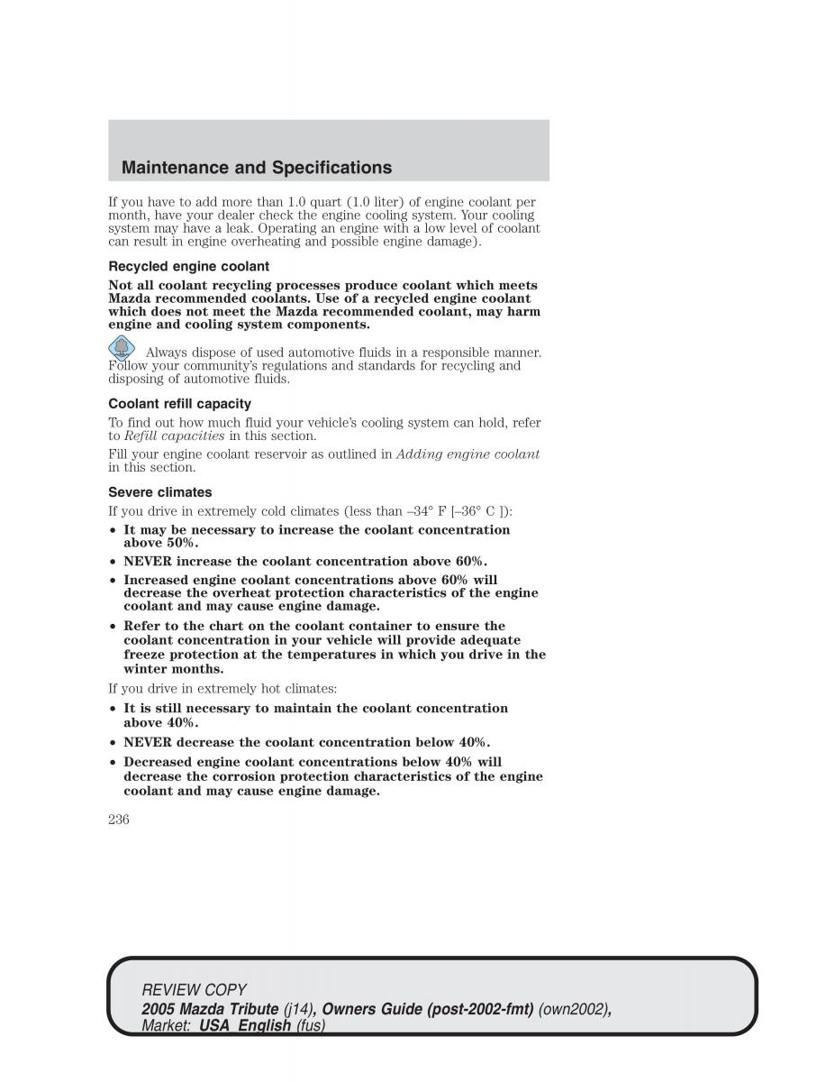 Mazda Tribute owners manual / page 236