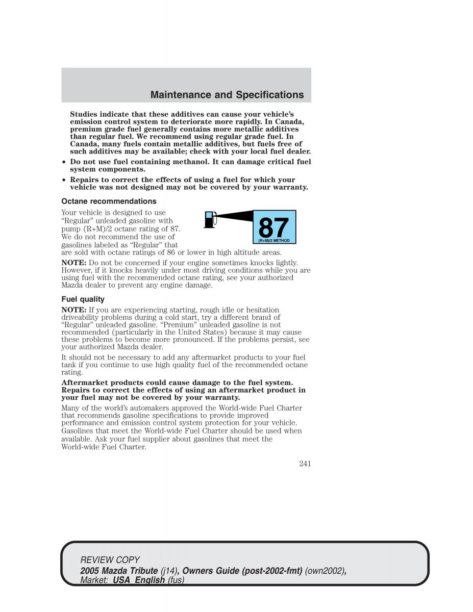 Mazda Tribute owners manual / page 241