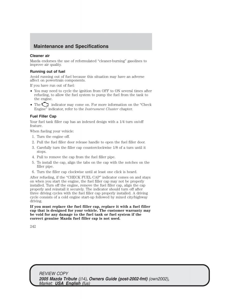 Mazda Tribute owners manual / page 242