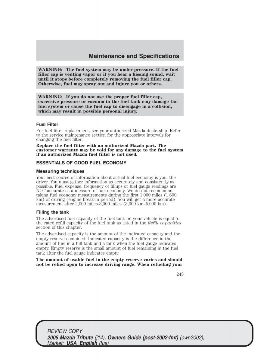 Mazda Tribute owners manual / page 243