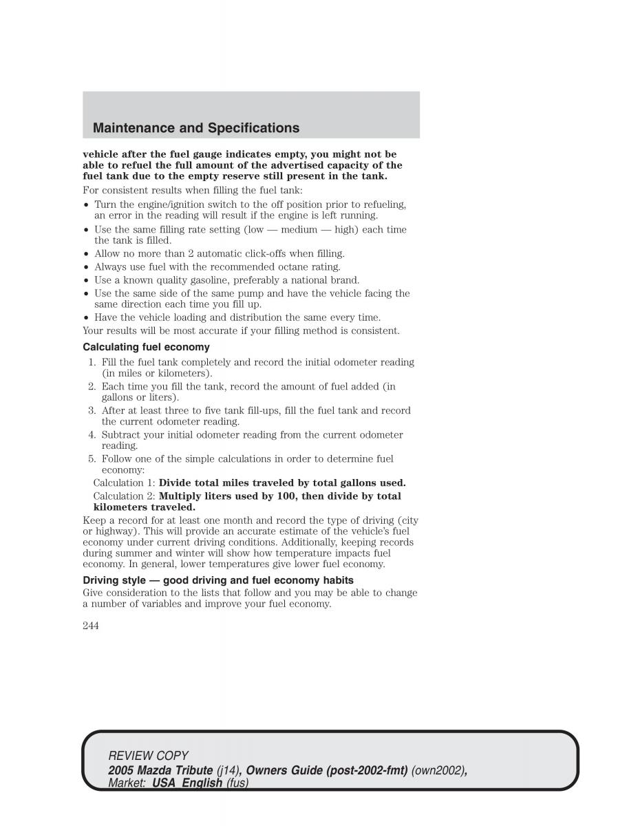 Mazda Tribute owners manual / page 244