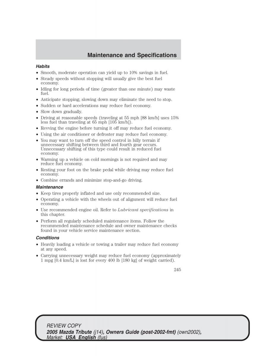 Mazda Tribute owners manual / page 245