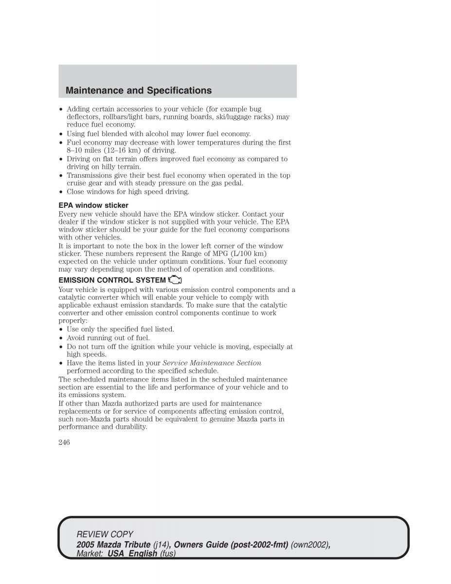 Mazda Tribute owners manual / page 246