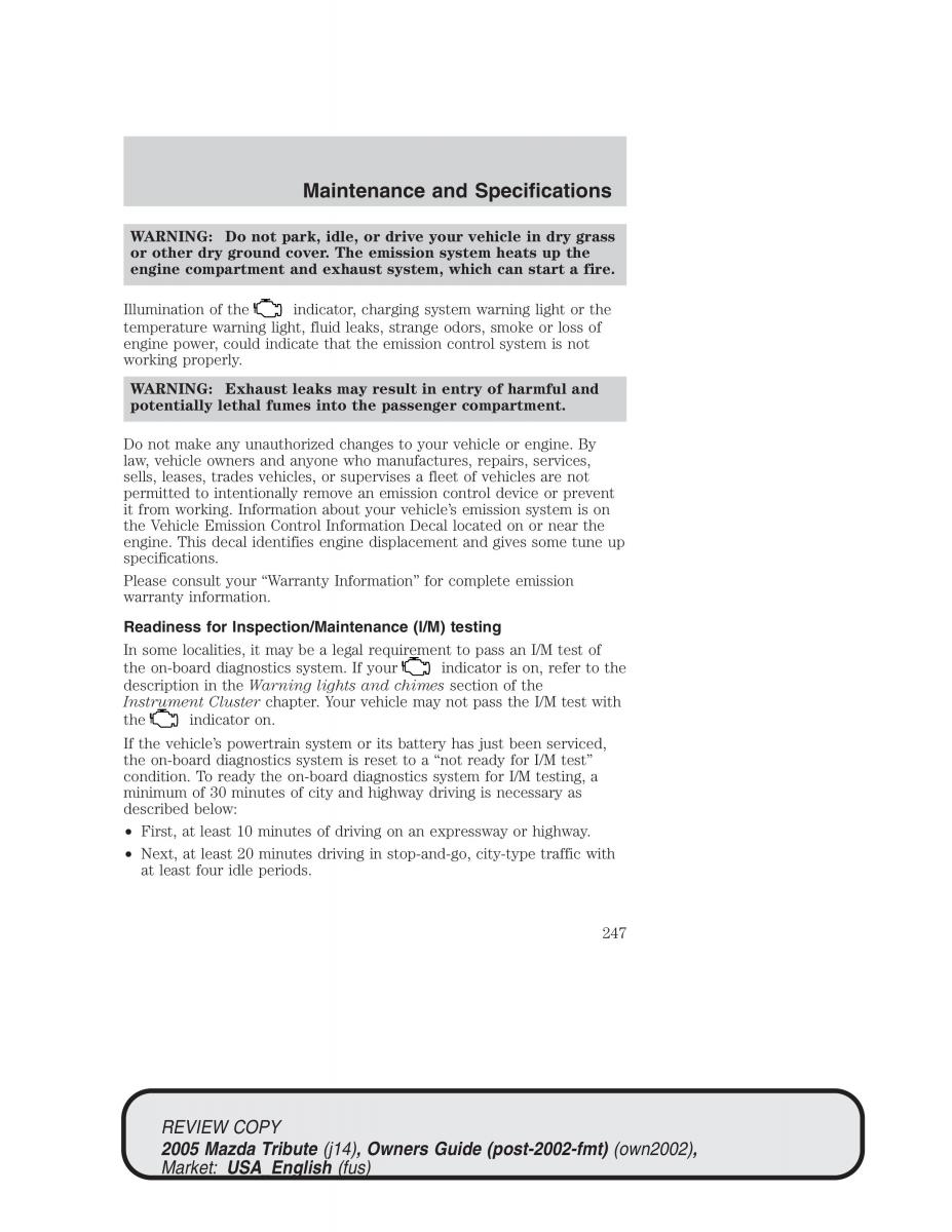 Mazda Tribute owners manual / page 247