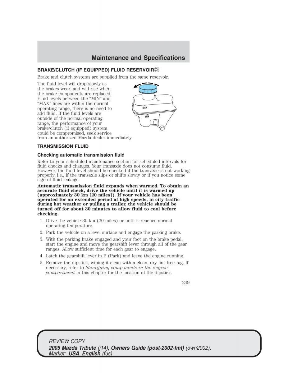 Mazda Tribute owners manual / page 249