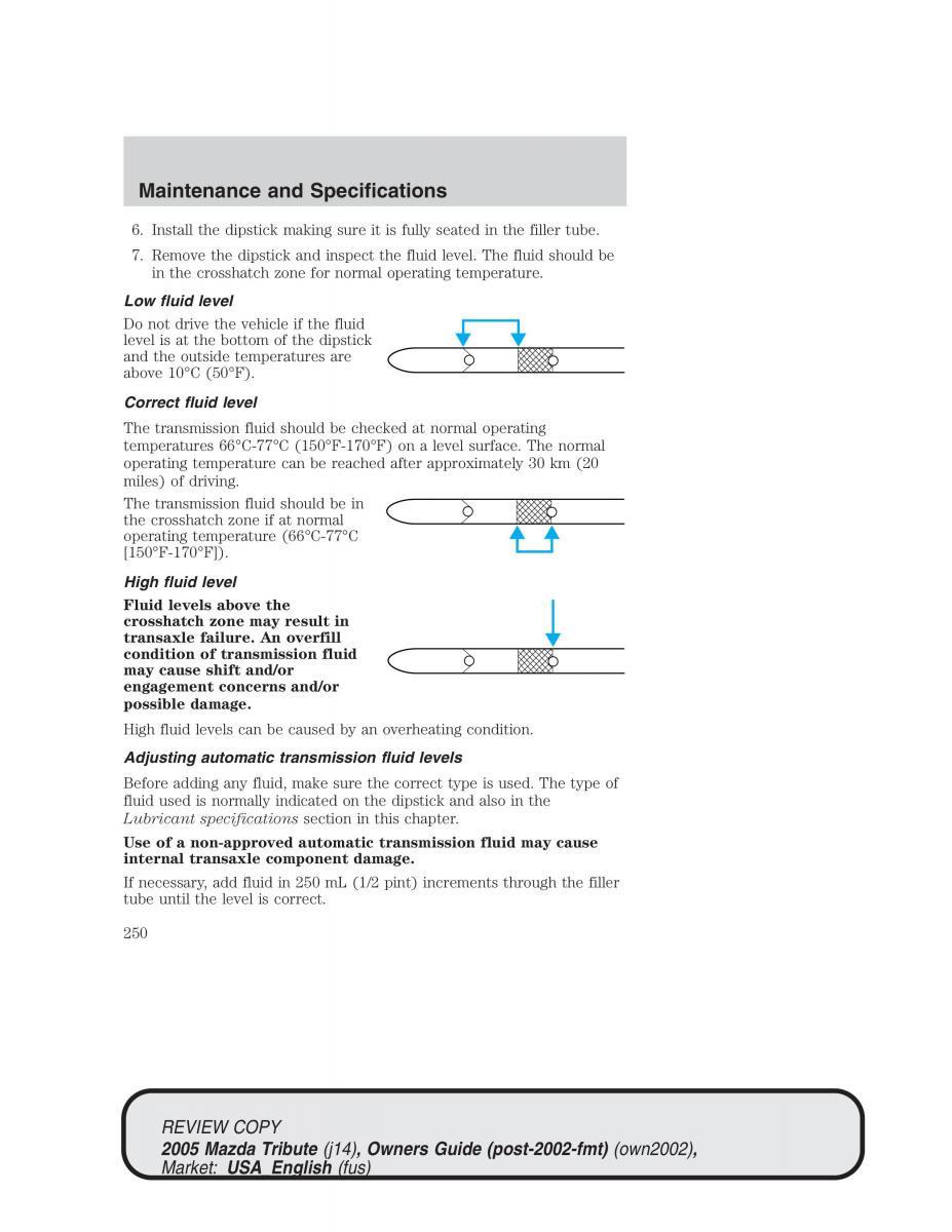 Mazda Tribute owners manual / page 250