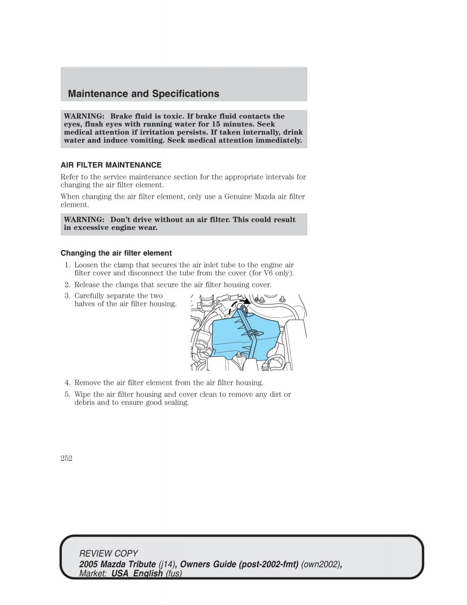 Mazda Tribute owners manual / page 252