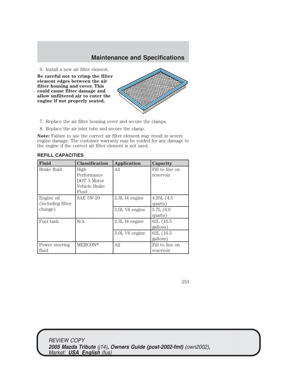 Mazda Tribute owners manual / page 253