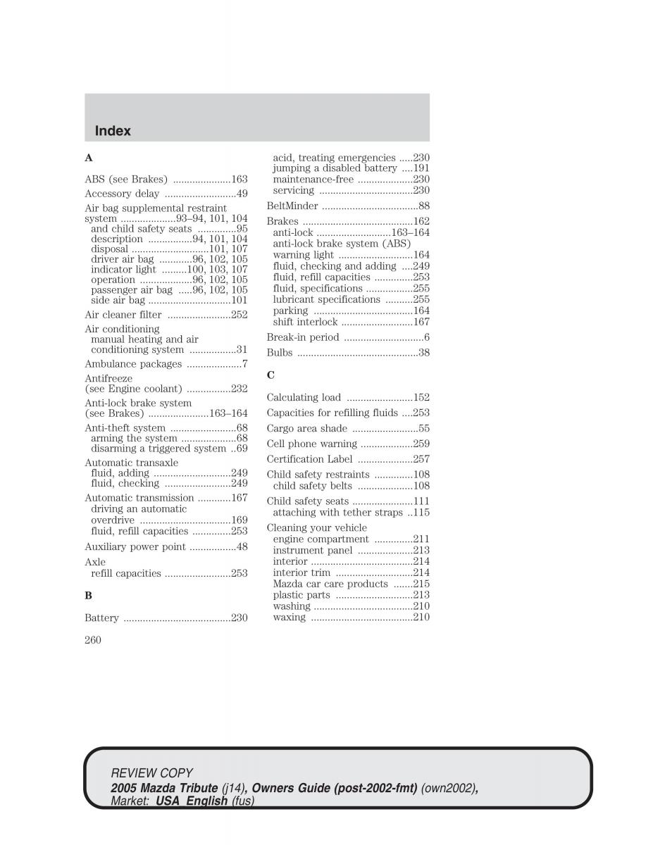 Mazda Tribute owners manual / page 260