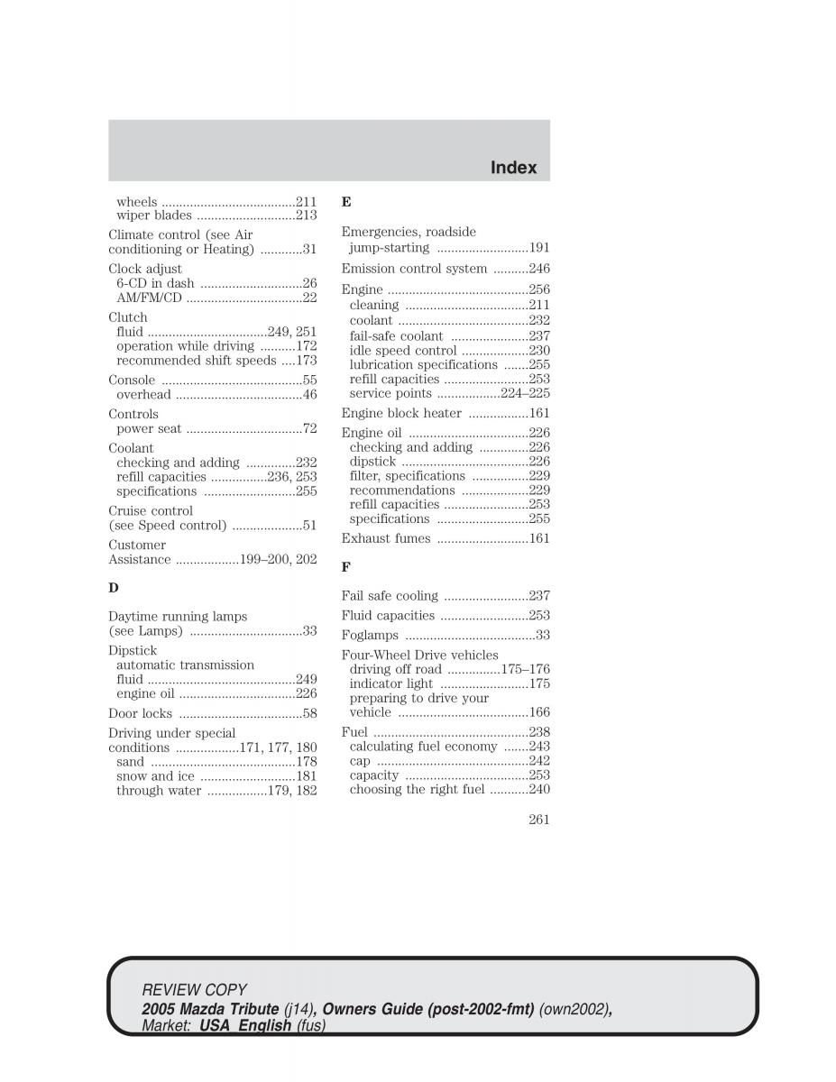 Mazda Tribute owners manual / page 261