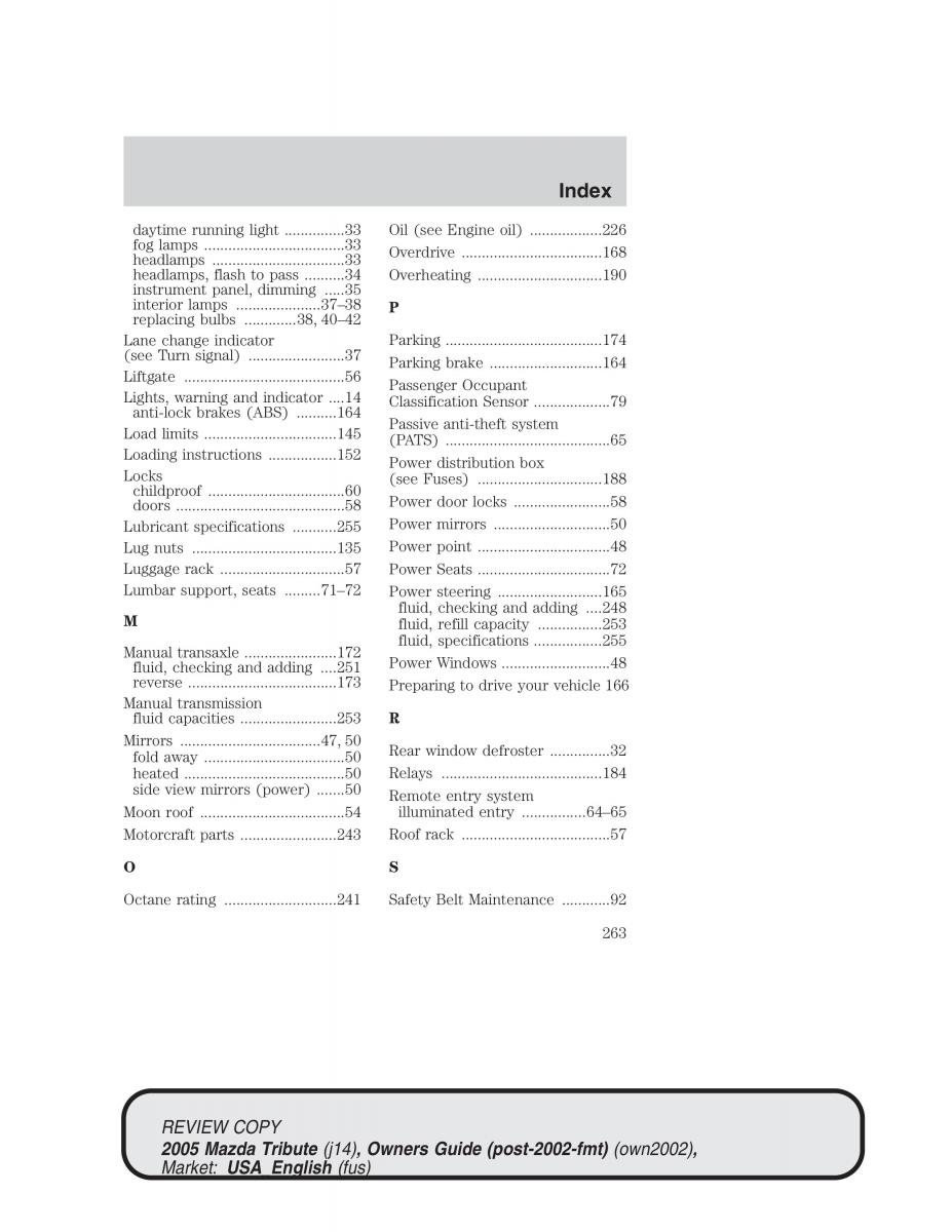 Mazda Tribute owners manual / page 263