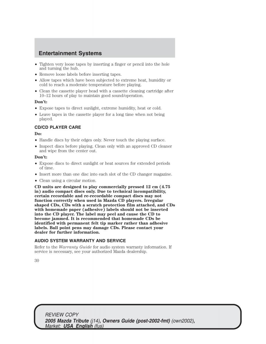 Mazda Tribute owners manual / page 30