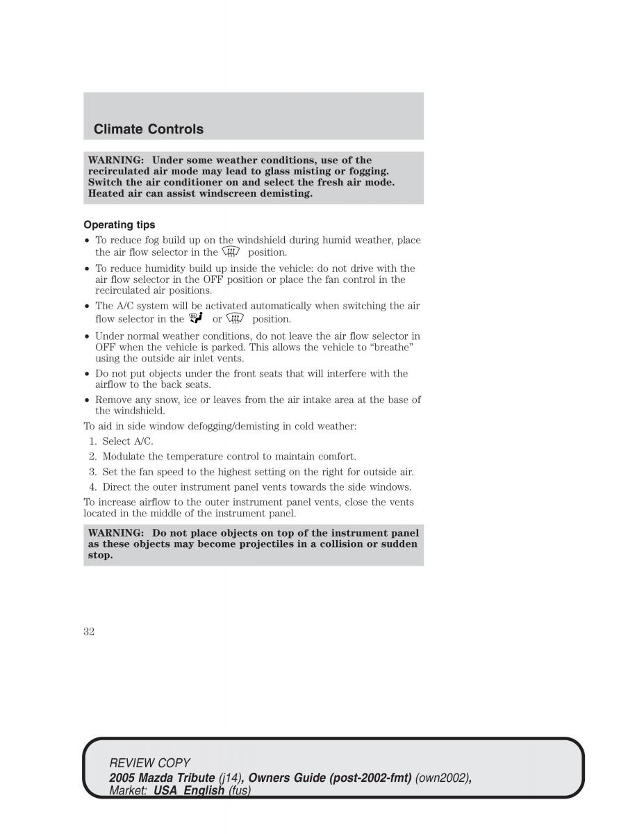 Mazda Tribute owners manual / page 32