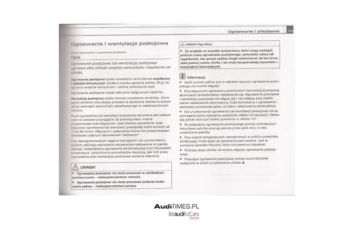 Audi A4 B7 instrukcja obslugi / page 122