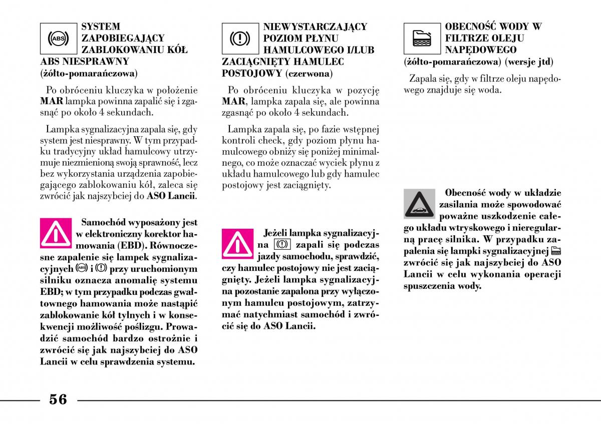 Lancia Lybra instrukcja obslugi / page 58