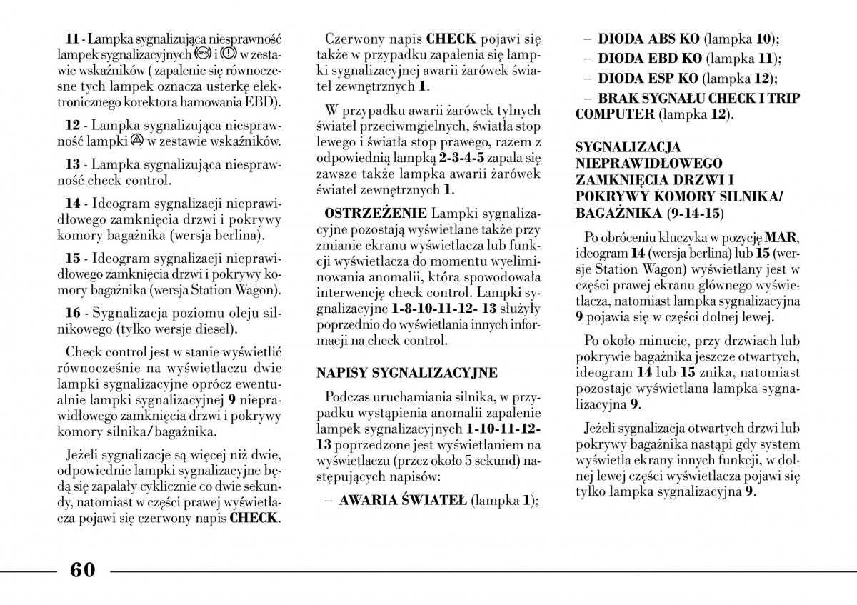 Lancia Lybra instrukcja obslugi / page 62