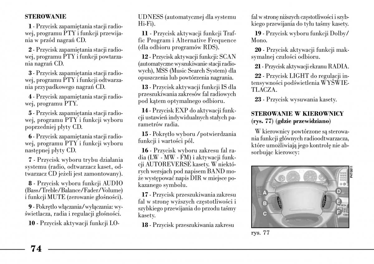 Lancia Lybra instrukcja obslugi / page 76