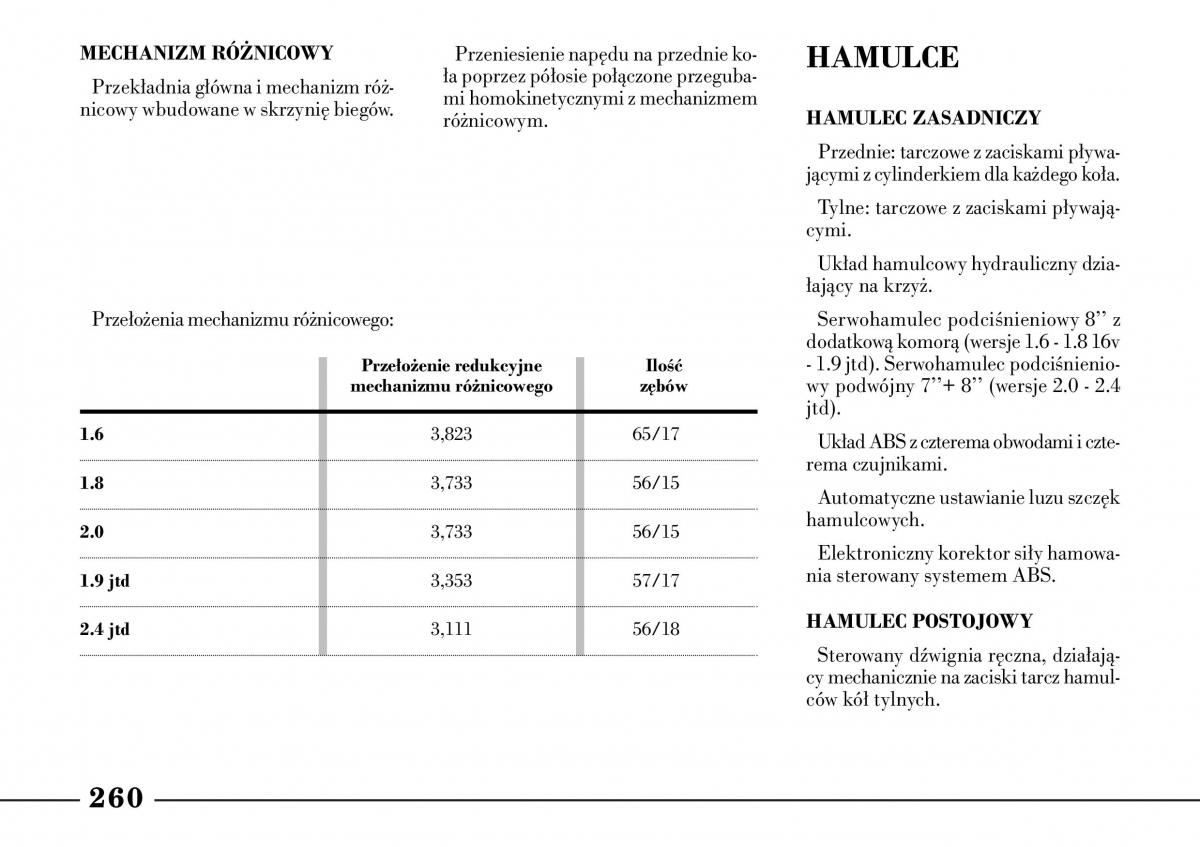 Lancia Lybra instrukcja obslugi / page 262