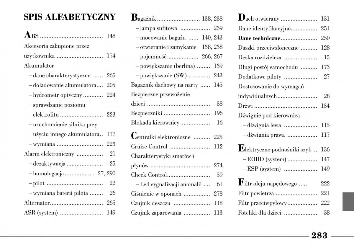 Lancia Lybra instrukcja obslugi / page 285