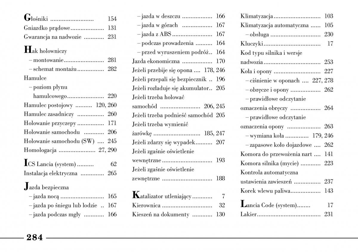 Lancia Lybra instrukcja obslugi / page 286