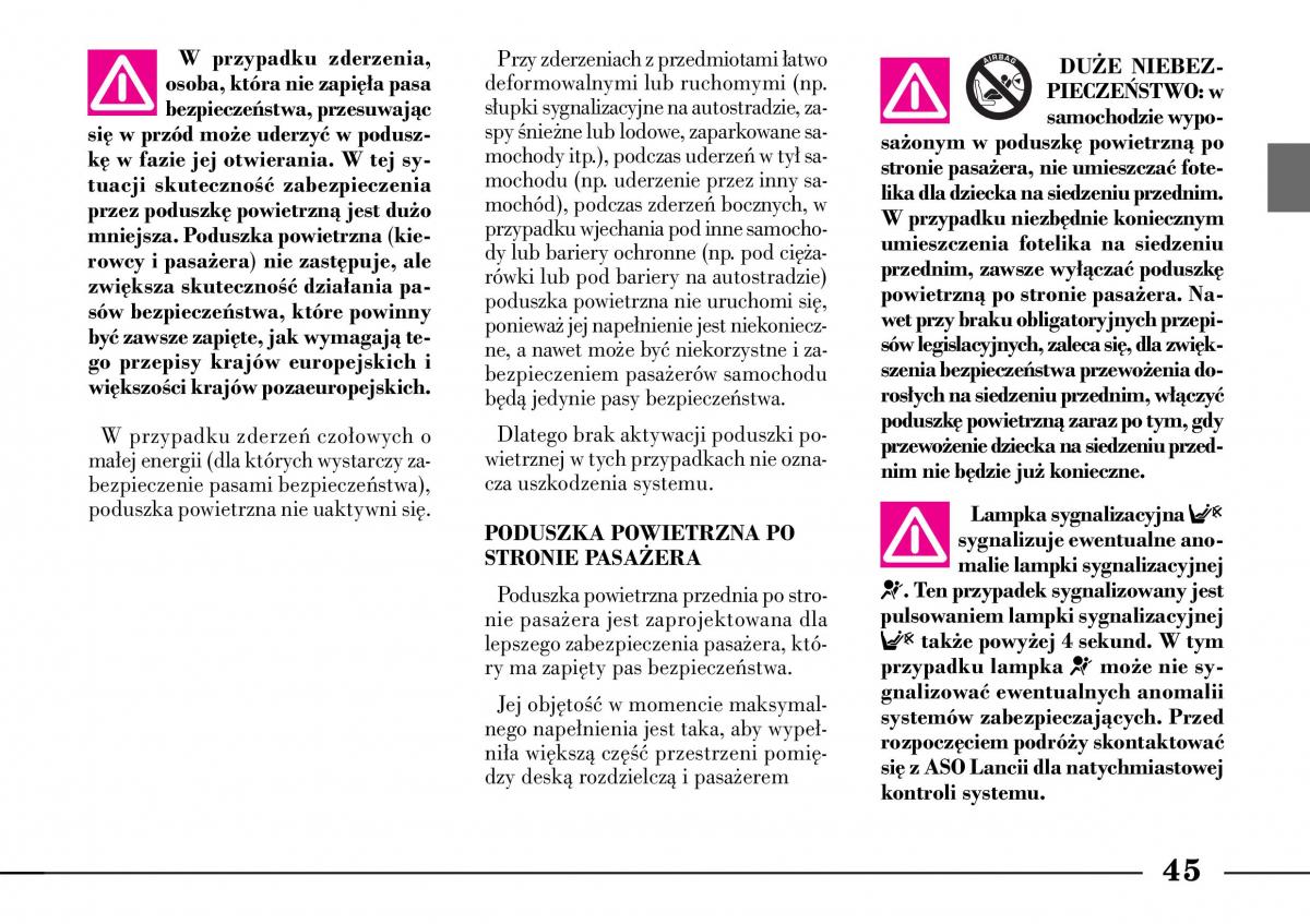 Lancia Lybra instrukcja obslugi / page 47