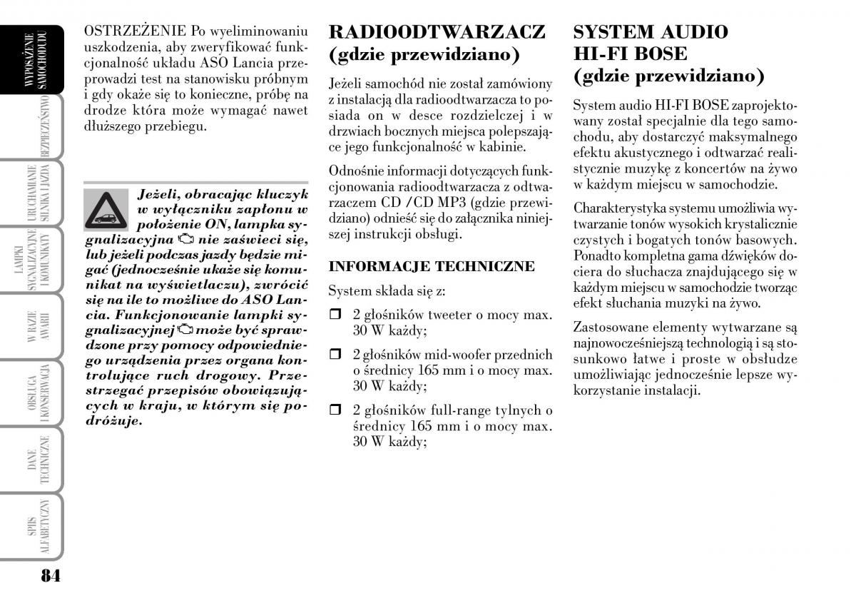 Lancia Ypsilon I 1 instrukcja obslugi / page 86