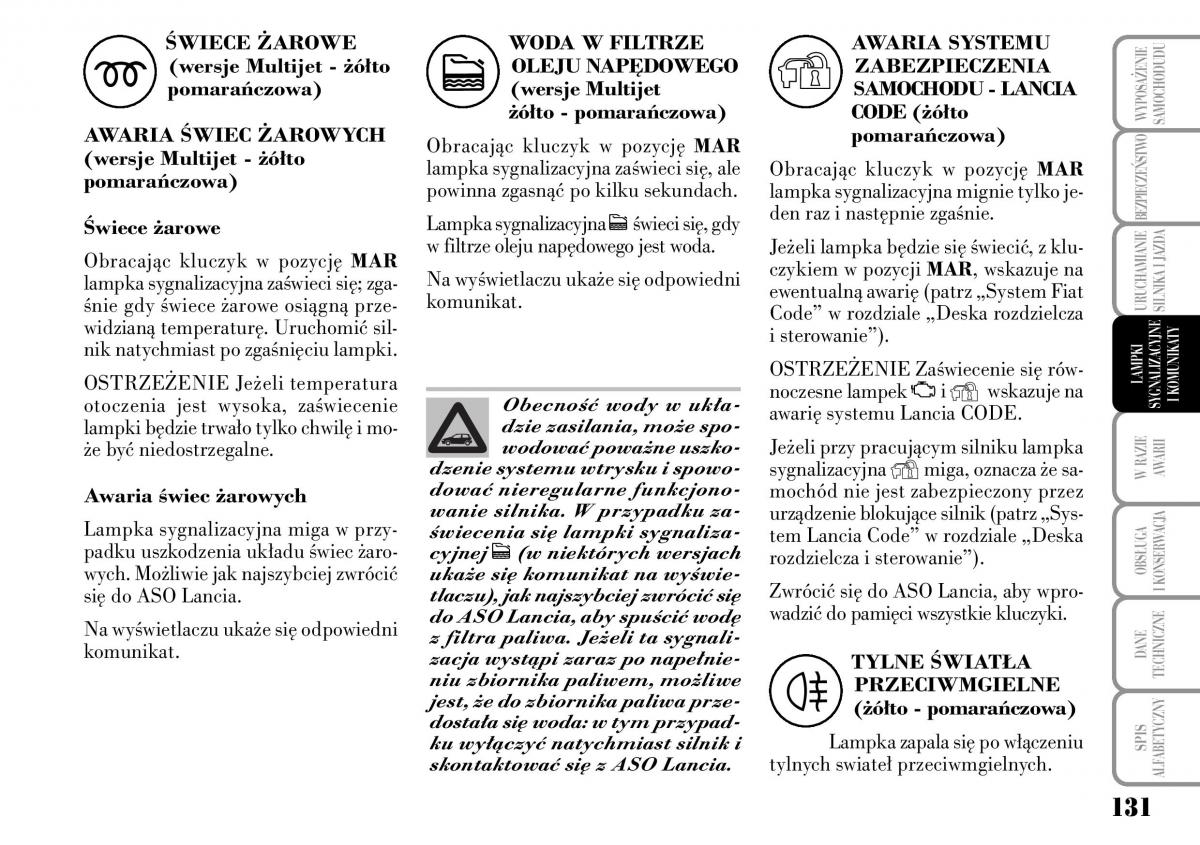 Lancia Ypsilon I 1 instrukcja obslugi / page 133