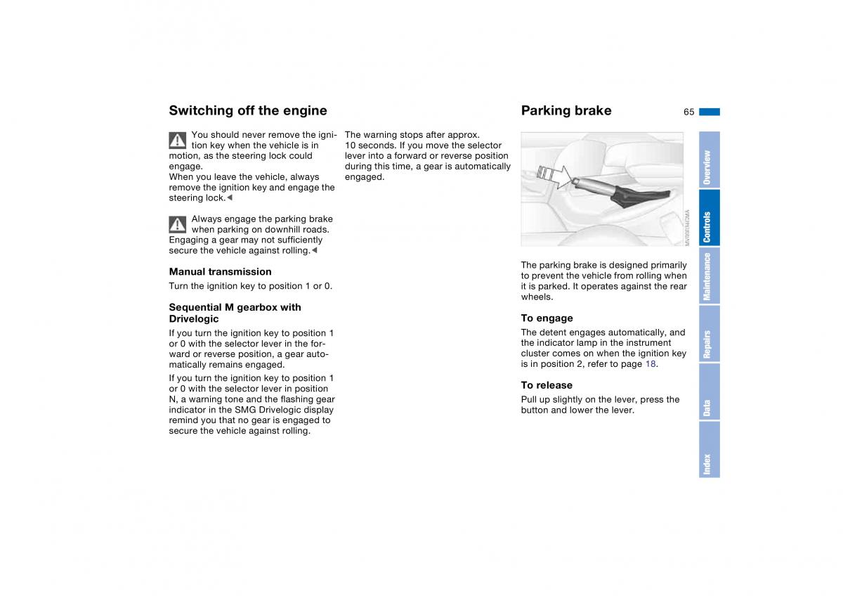 BMW M3 E46 owners manual / page 65